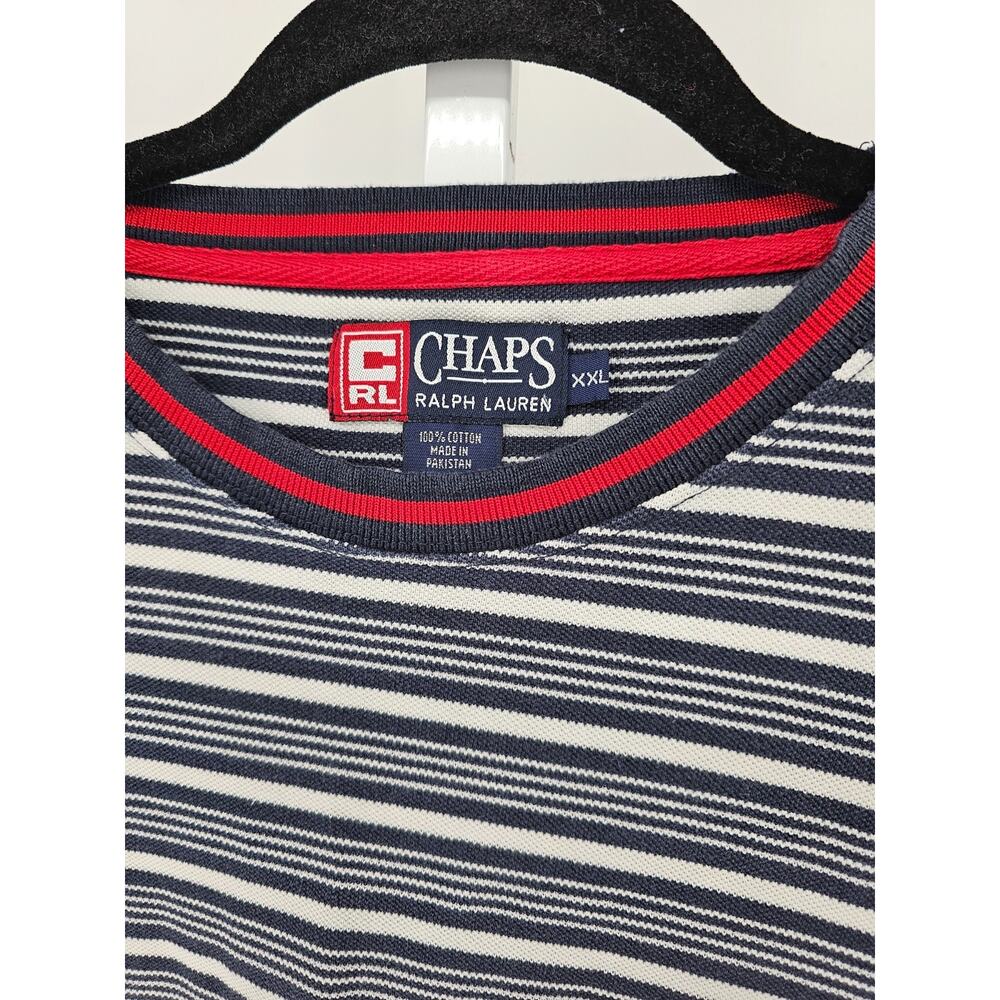 Vtg Y2K Chaps Mens Sz XXL Short Sleeve Thick Knit T Shirt Striped 100% Cotton - Picture 3 of 4